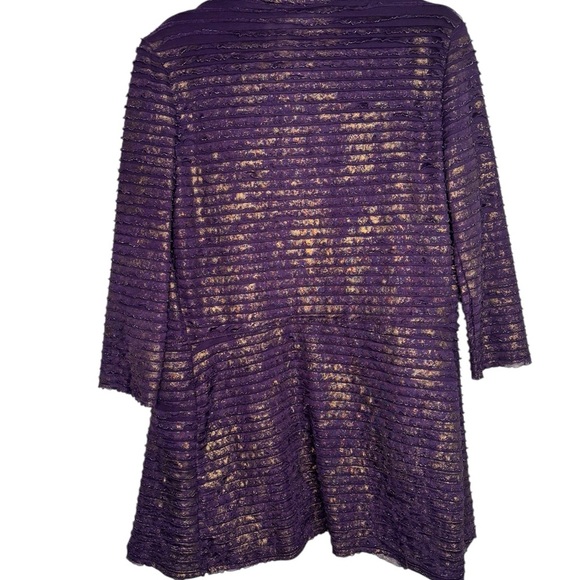 Frank Lyman Purple Gold Open Front 3/4 Sleeve Textured Sweater Blouse Size 10 - Picture 2 of 12